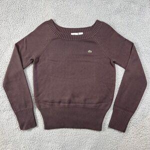 Lacoste Brown Cotton Croc Logo Long Sleeve Sweater Women Size L(US) / 10(EU) NWT